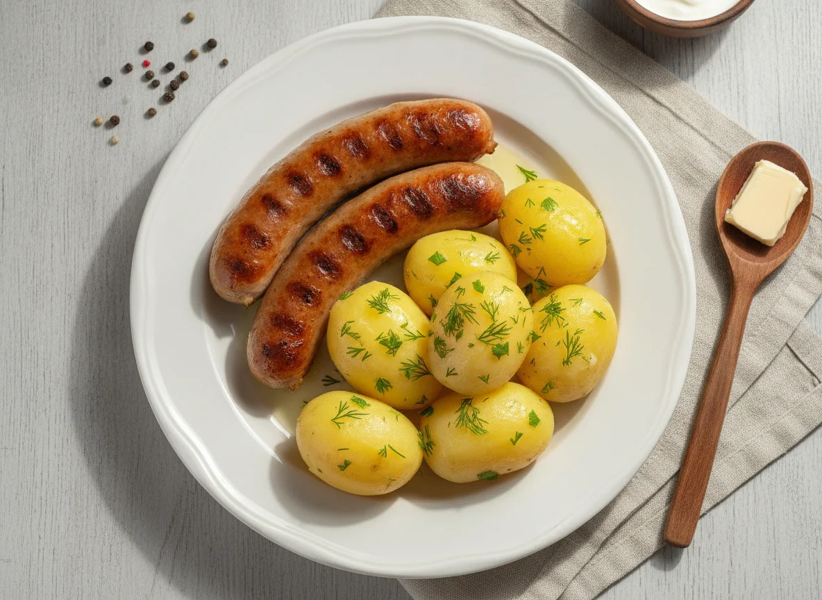 Сосиска с отварным картофелем photo