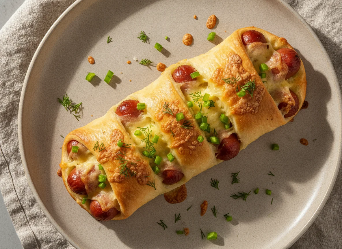 Сосиска в тесте с сыром и зеленью photo