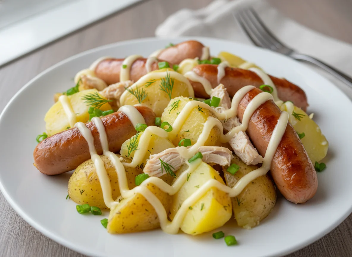 Сосиски с картофелем и сыром photo