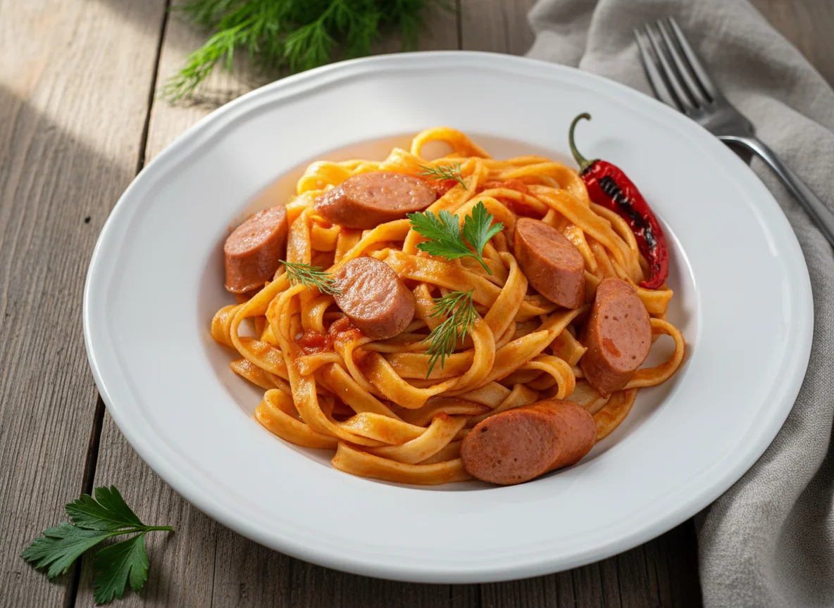 Сосиски с лапшой photo