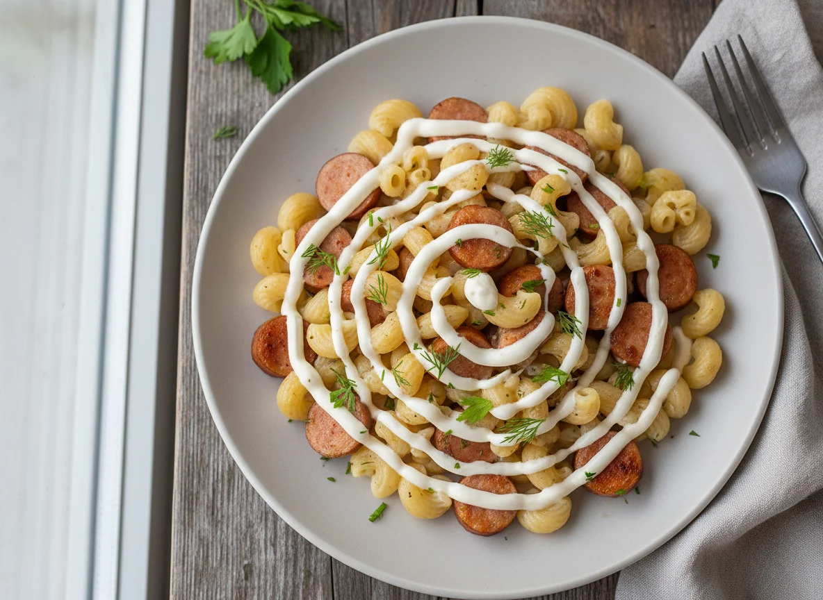 Сосиски с макаронами и майонезом photo