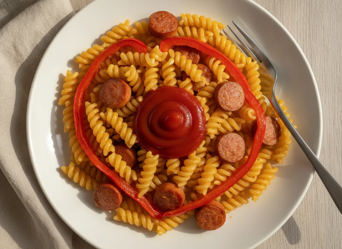 Сосиски с макаронами и овощами photo