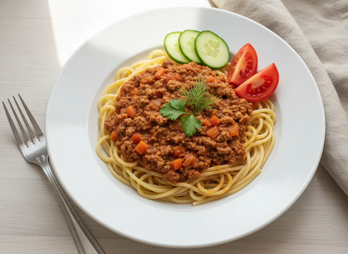 Спагетти болоньезе со свежими овощами photo