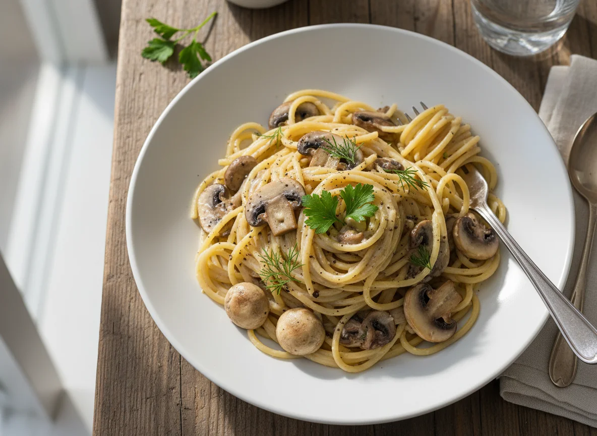 Спагетти с грибами и сливочным соусом photo