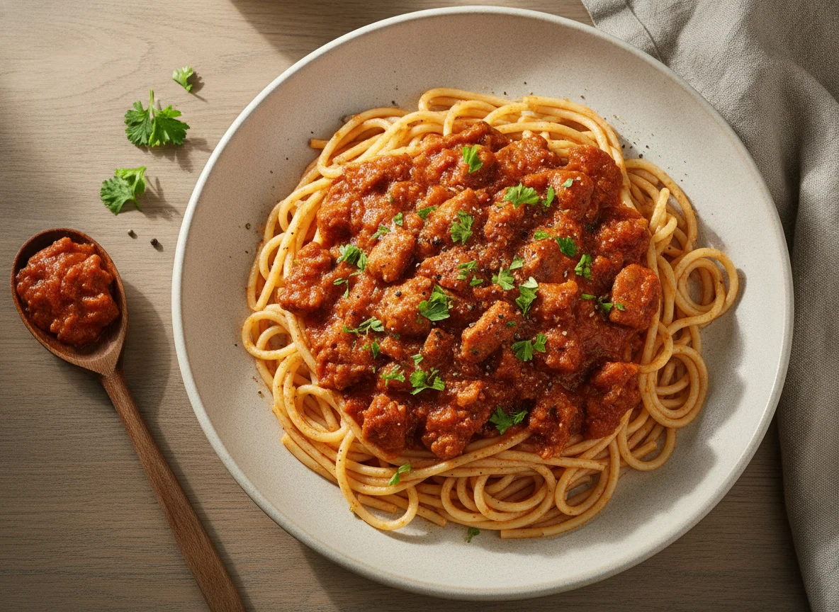 Спагетти с мясной подливой photo
