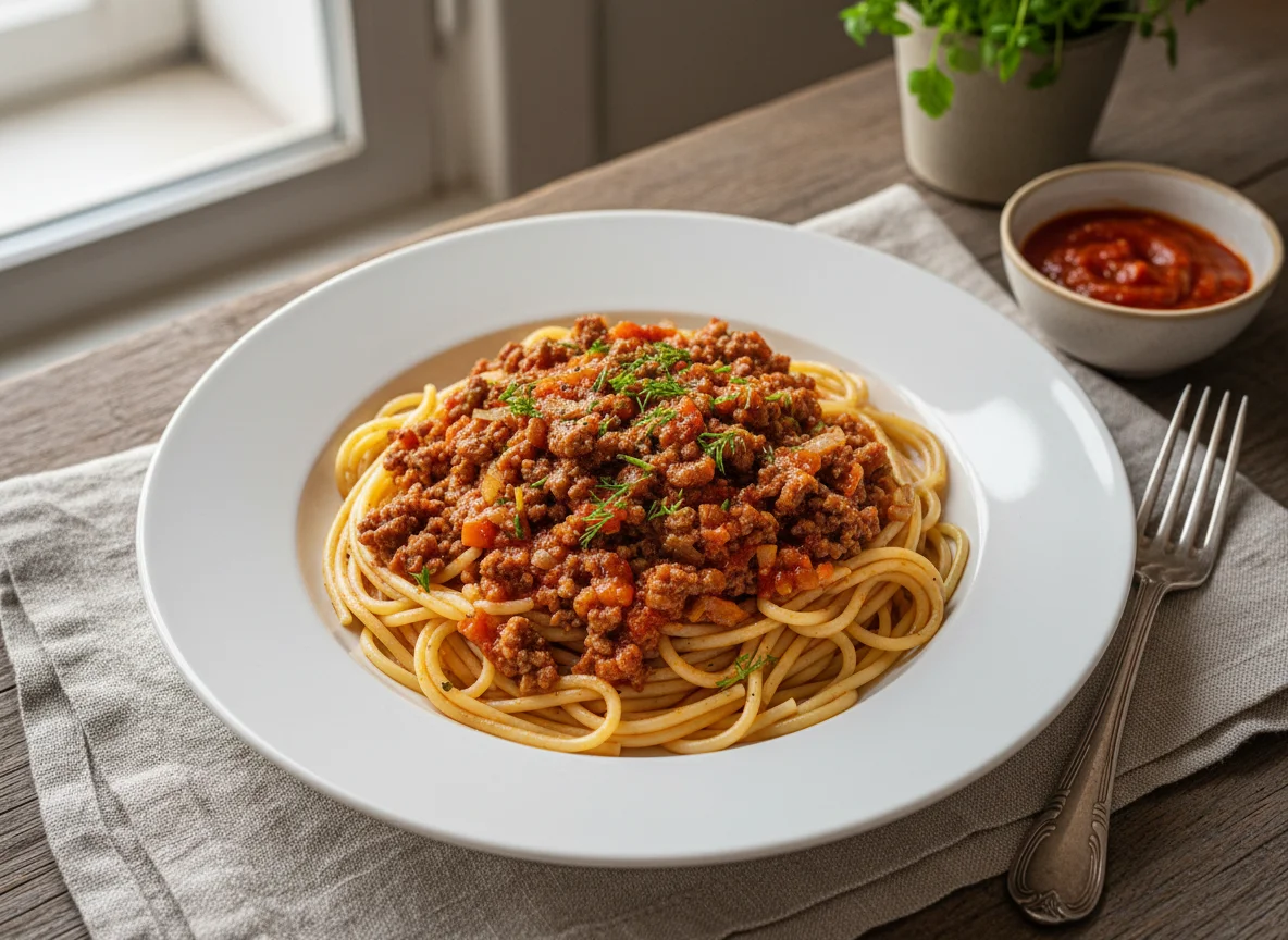 Спагетти с мясным фаршем photo