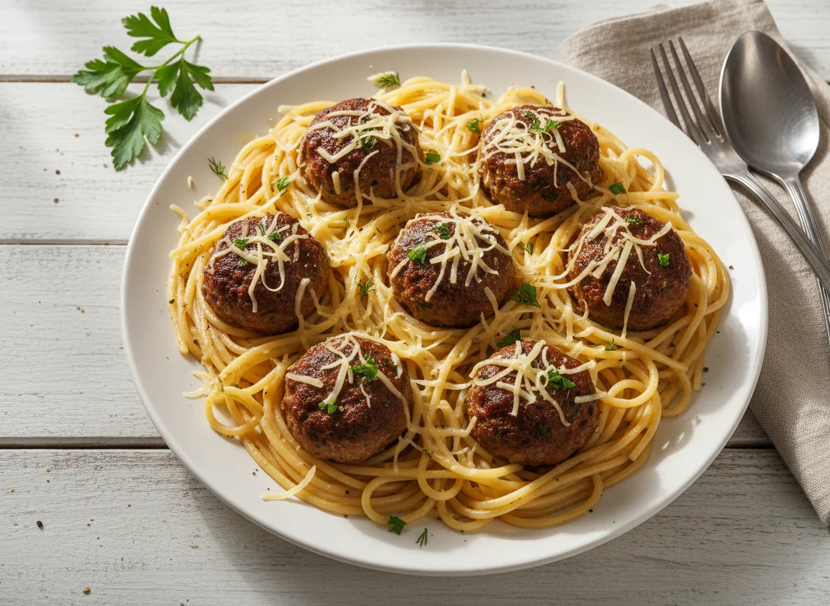 Спагетти с мясными фрикадельками photo