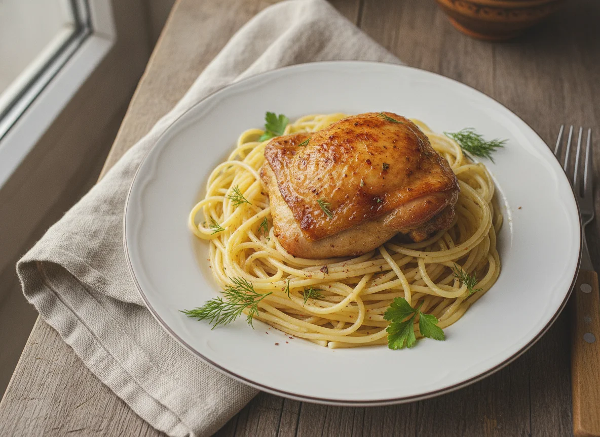 Спагетти с запеченной курицей photo