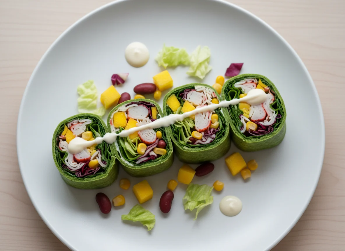 Шпинатный ролл с крабовым мясом и манго photo