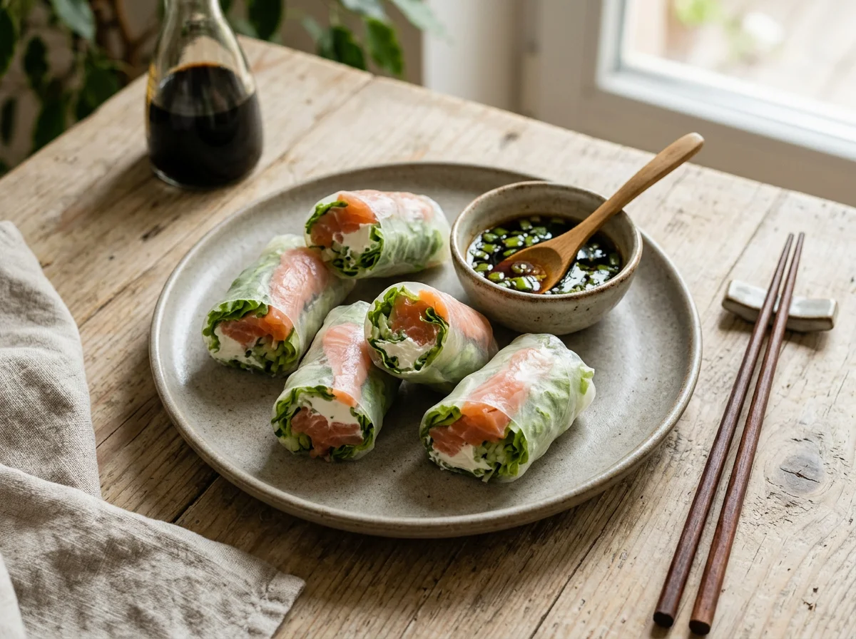 Спринг-ролл с лососем и сливочным сыром photo