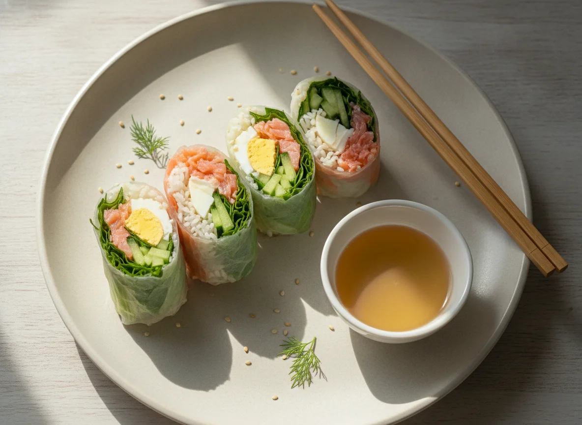 Спринг-роллы с лососем и овощами photo