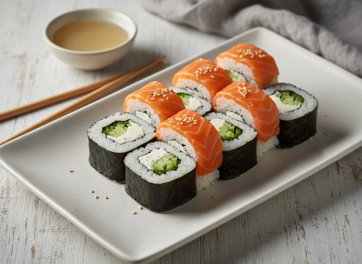 Стрит ролл с лососем photo