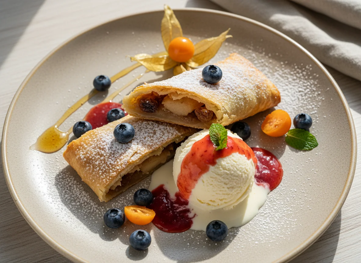 Штрудель с мороженым и ягодами photo