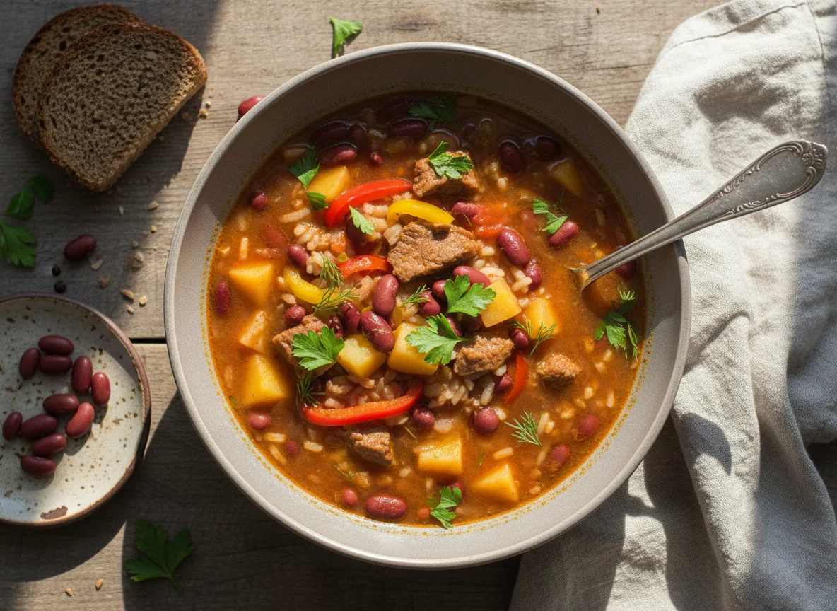Суп из фасоли с картофелем и мясом photo