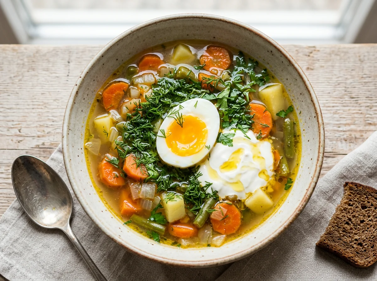 Суп с яйцом и овощами photo