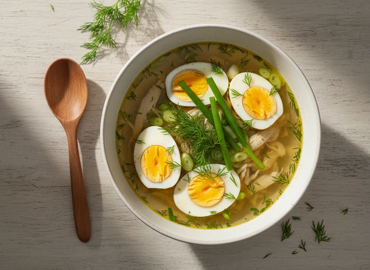 Суп с яйцом и зеленью photo