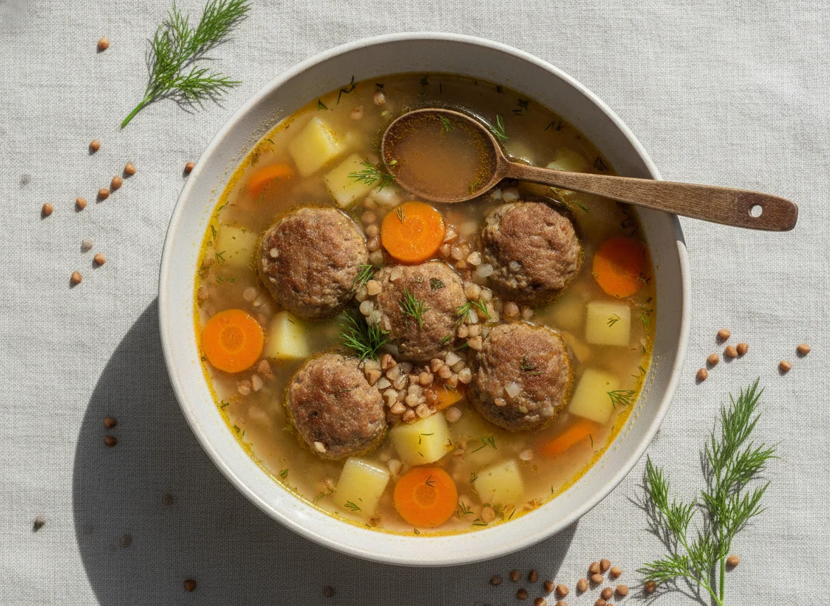 Суп с фрикадельками и гречкой photo