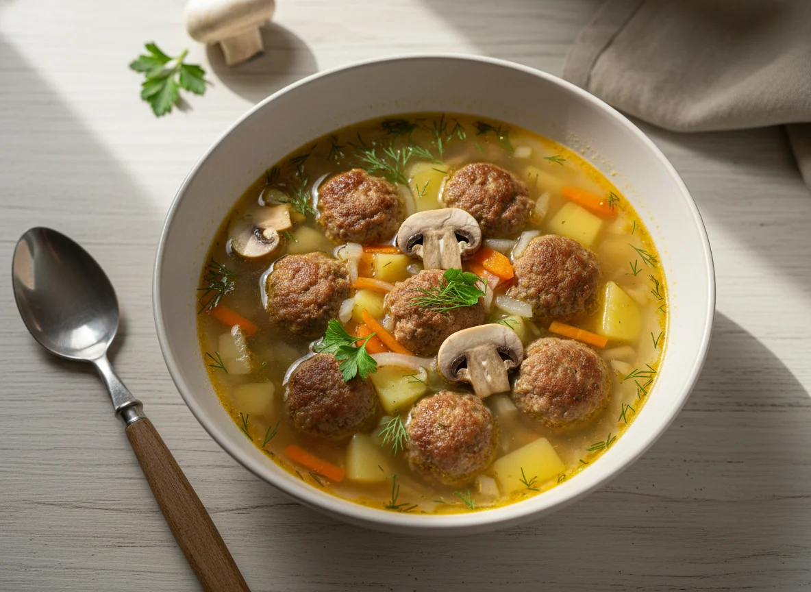 Суп с фрикадельками и грибами photo
