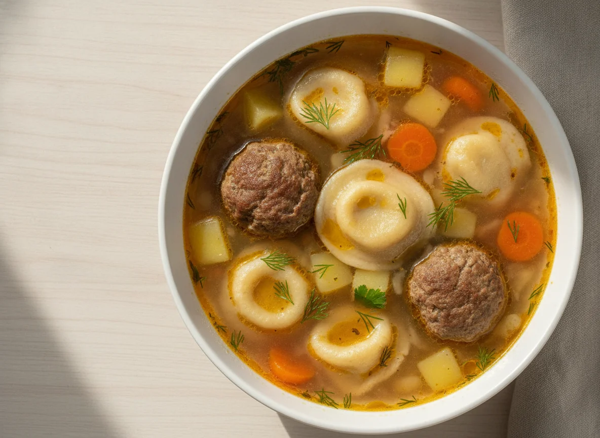 Суп с фрикадельками и клецками photo