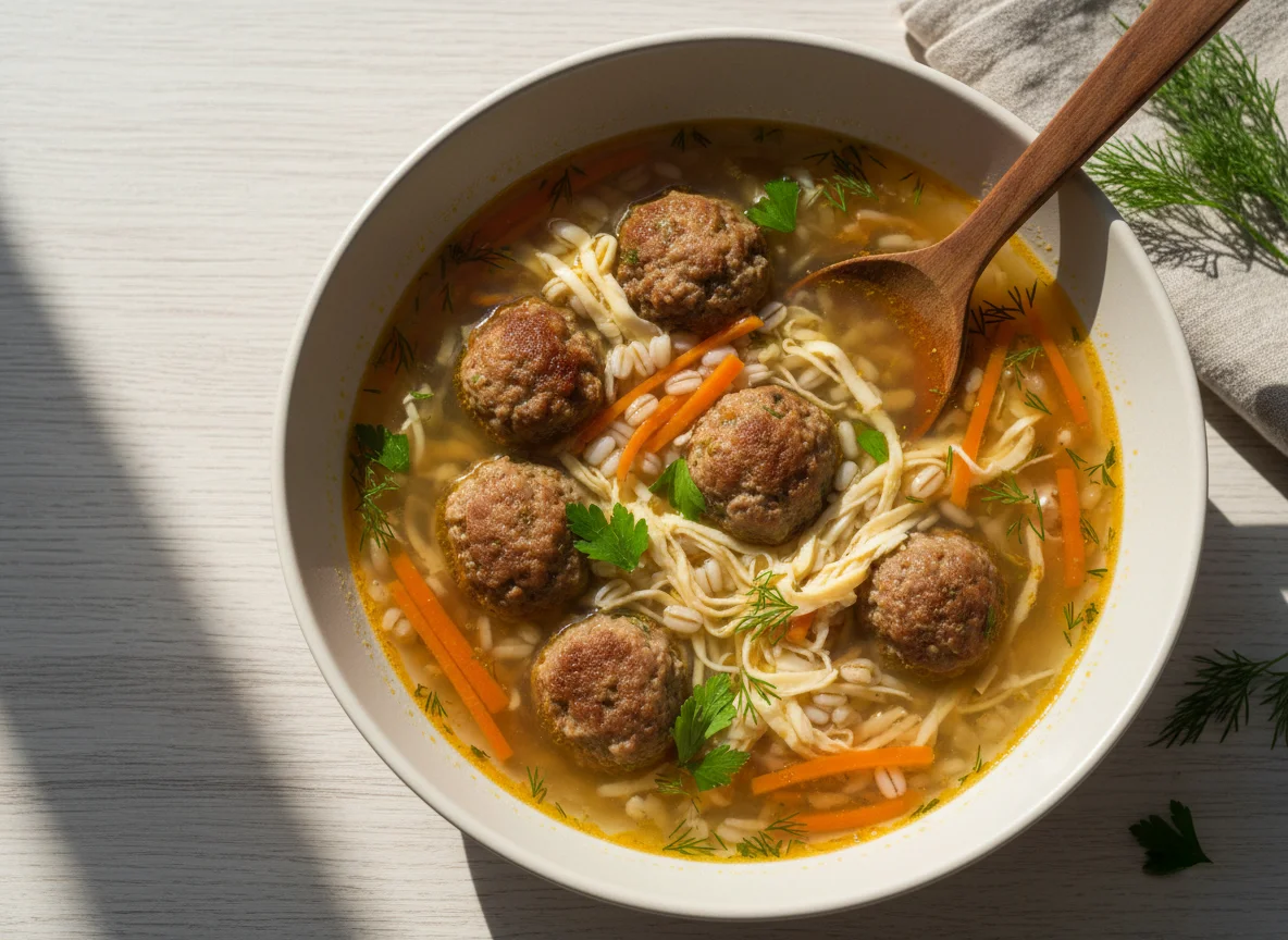 Суп с фрикадельками и крупой photo