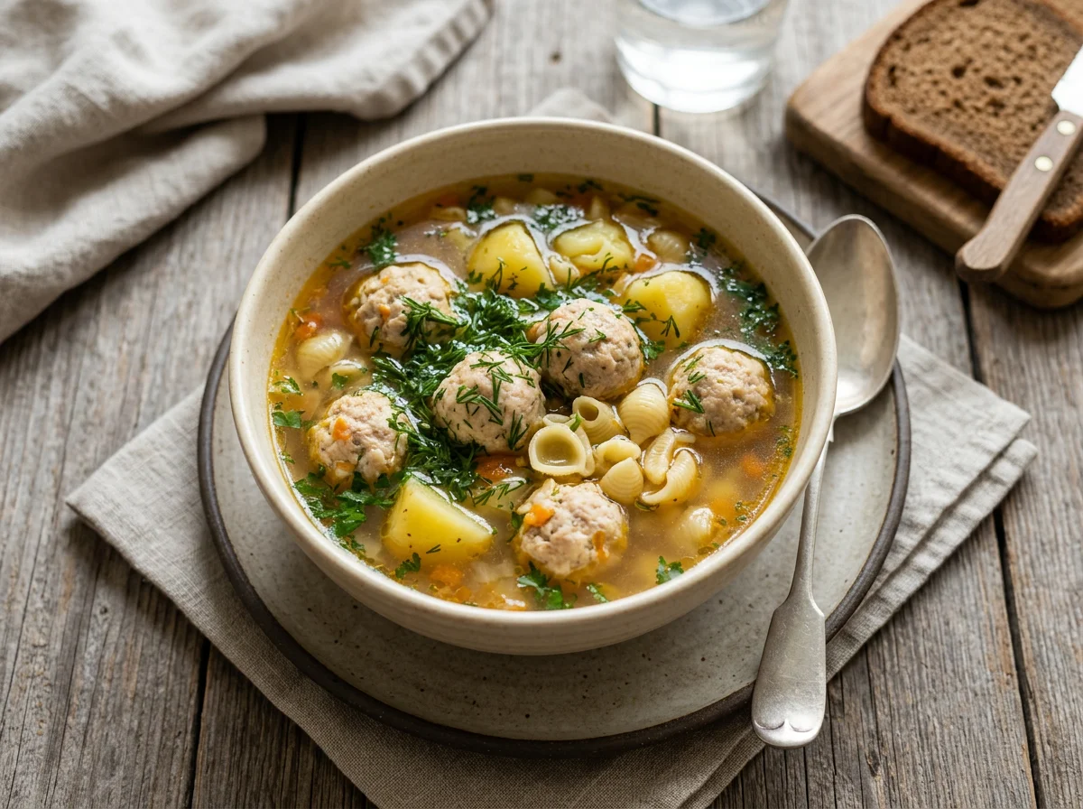 Суп с фрикадельками и макаронами photo