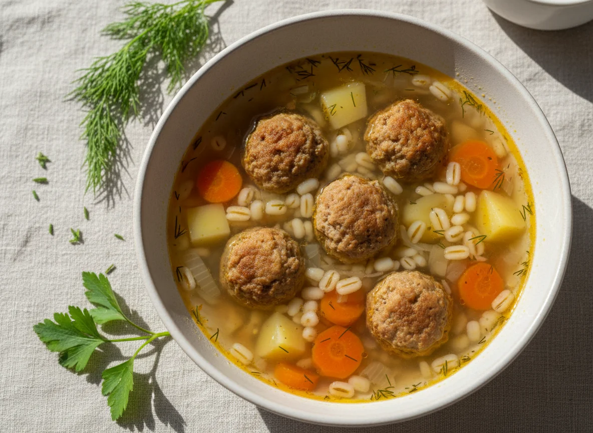 Суп с фрикадельками и перловкой photo