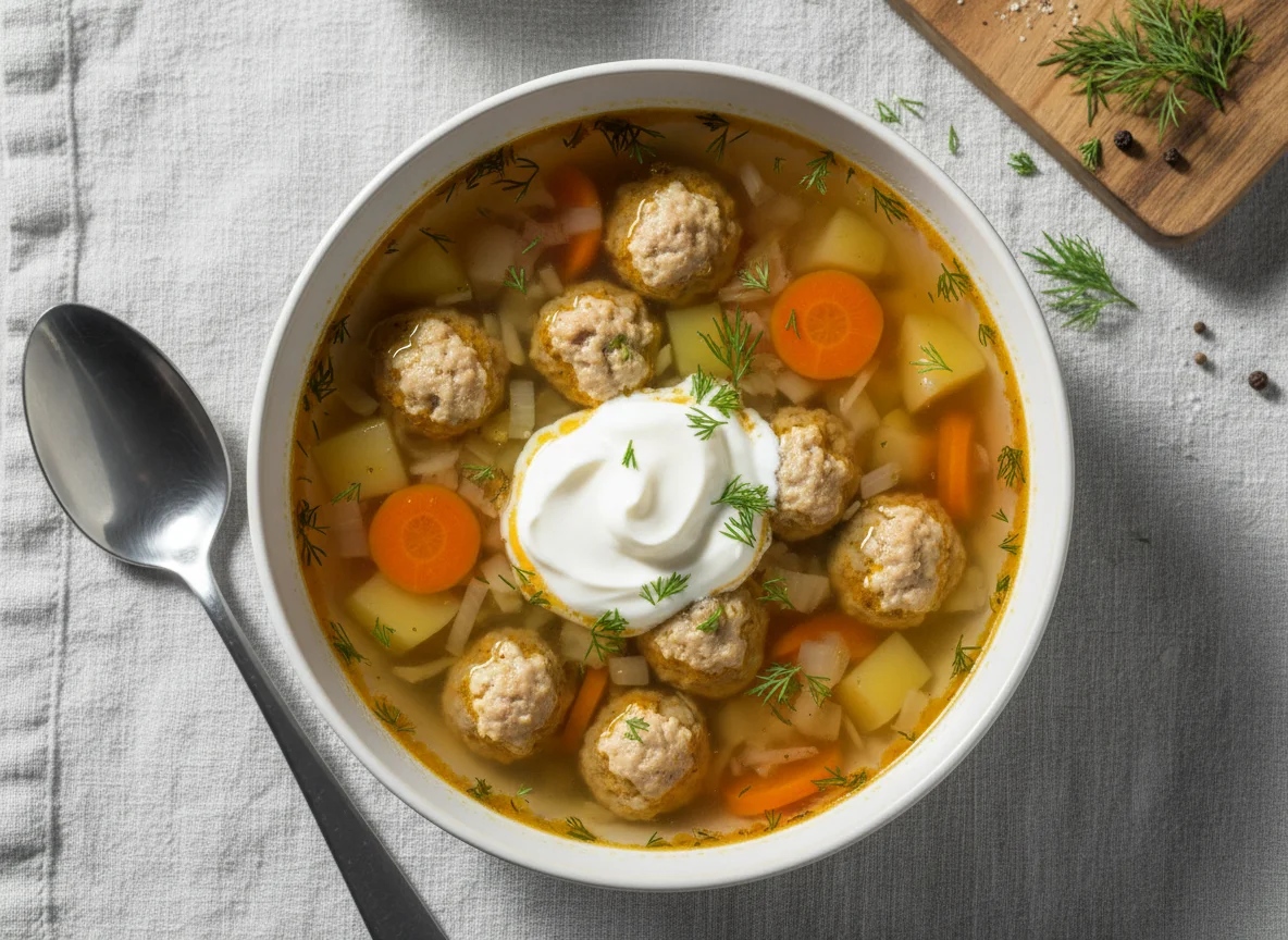 Суп с фрикадельками и сметаной photo