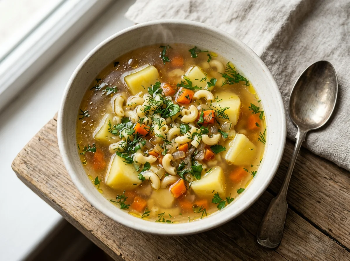 Суп с картофелем и макаронами photo