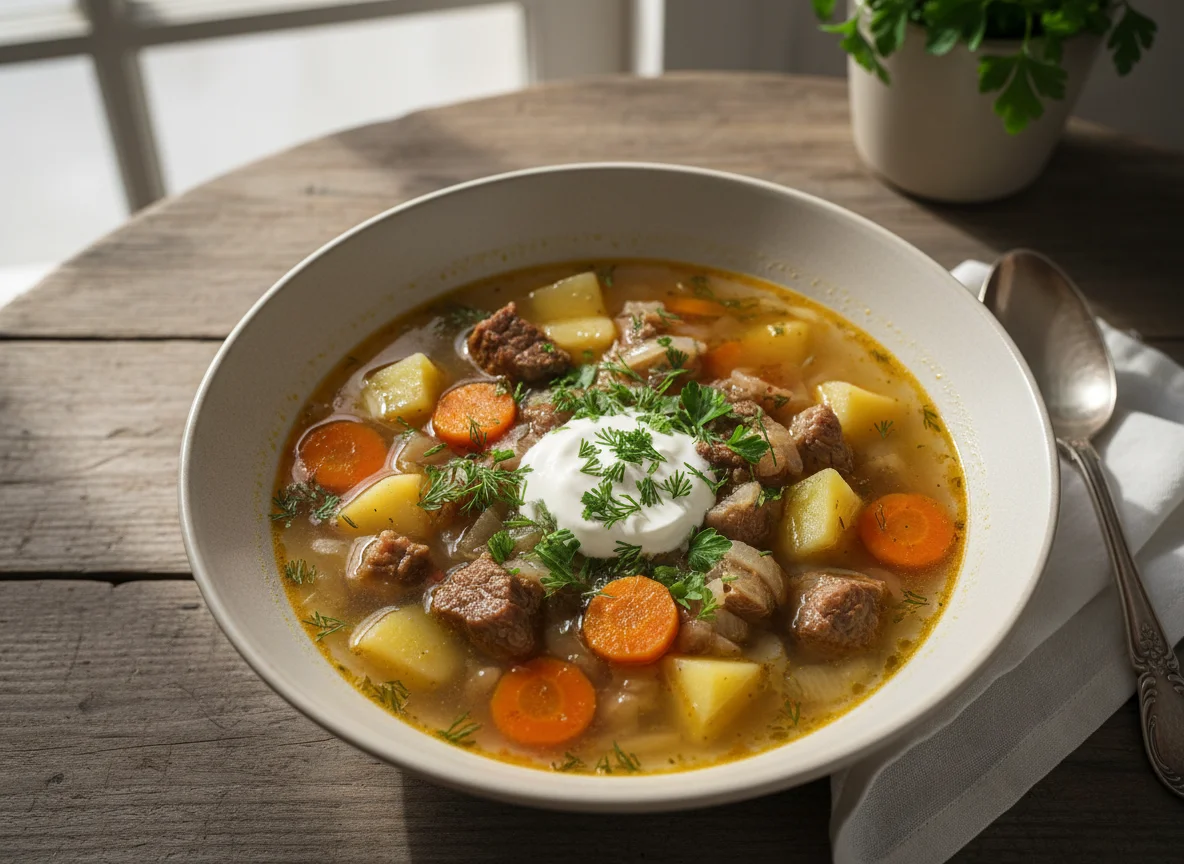 Суп с картофелем и мясом photo