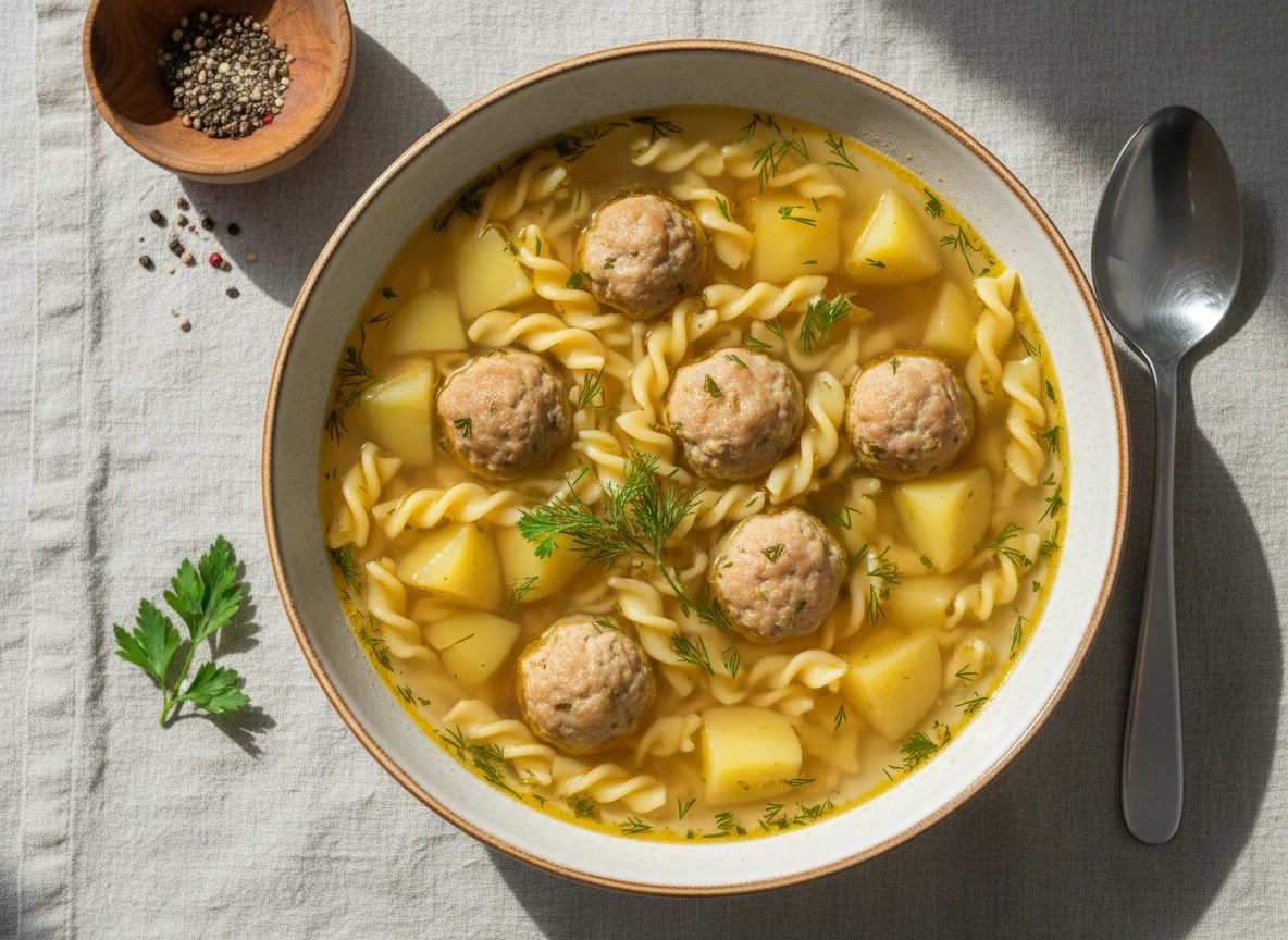 Суп с лапшой и фрикадельками photo