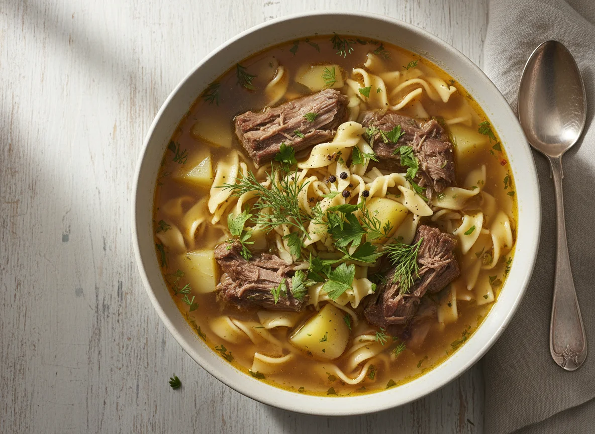 Суп с лапшой и говядиной photo