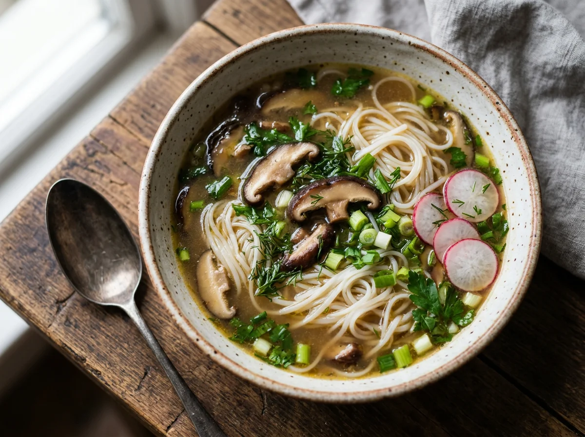 Суп с лапшой и грибами photo