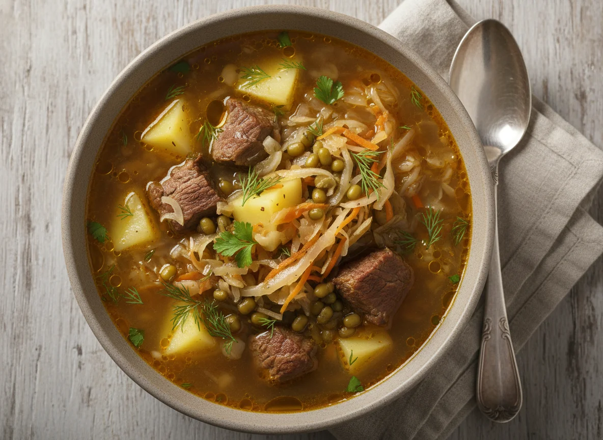 Суп с мясом и квашеная капуста photo