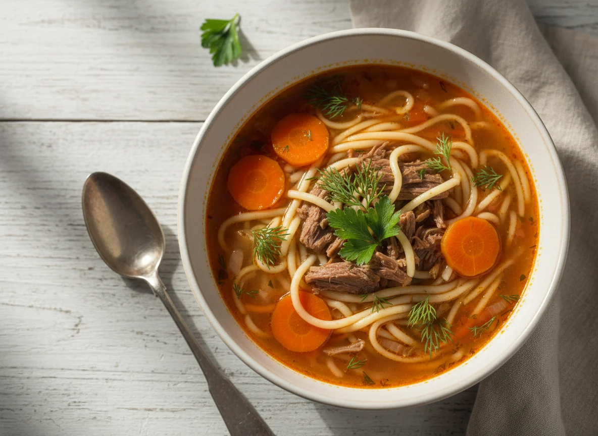 Суп с мясом и лапшой photo