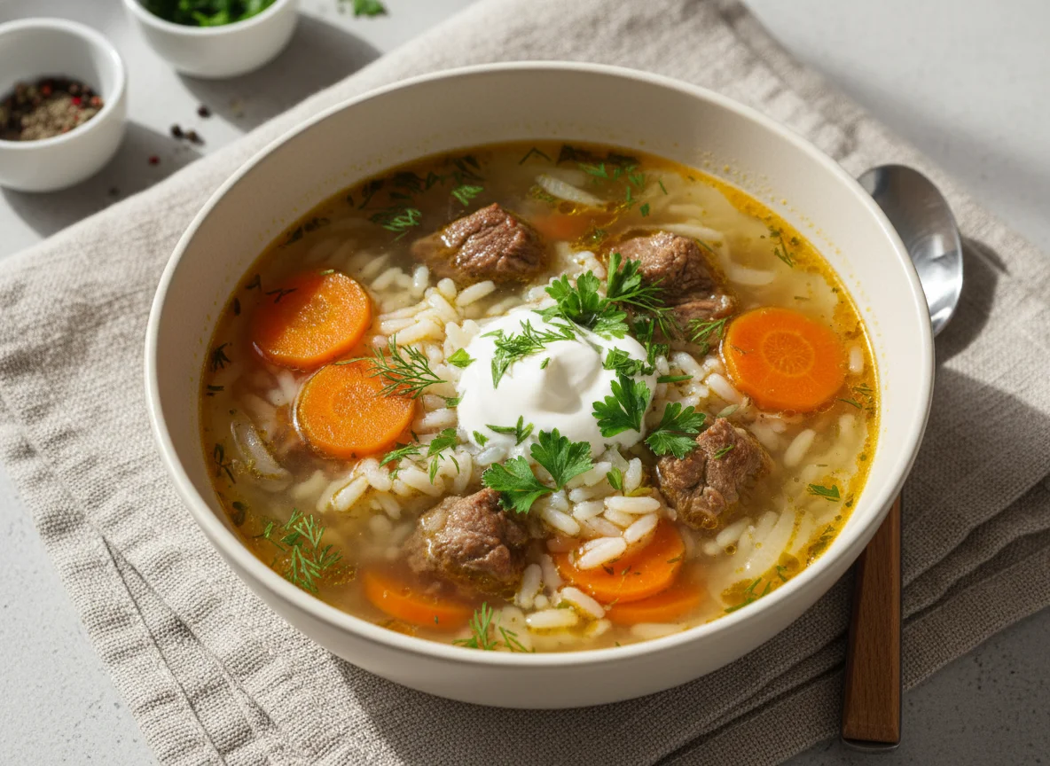 Суп с мясом и рисом photo