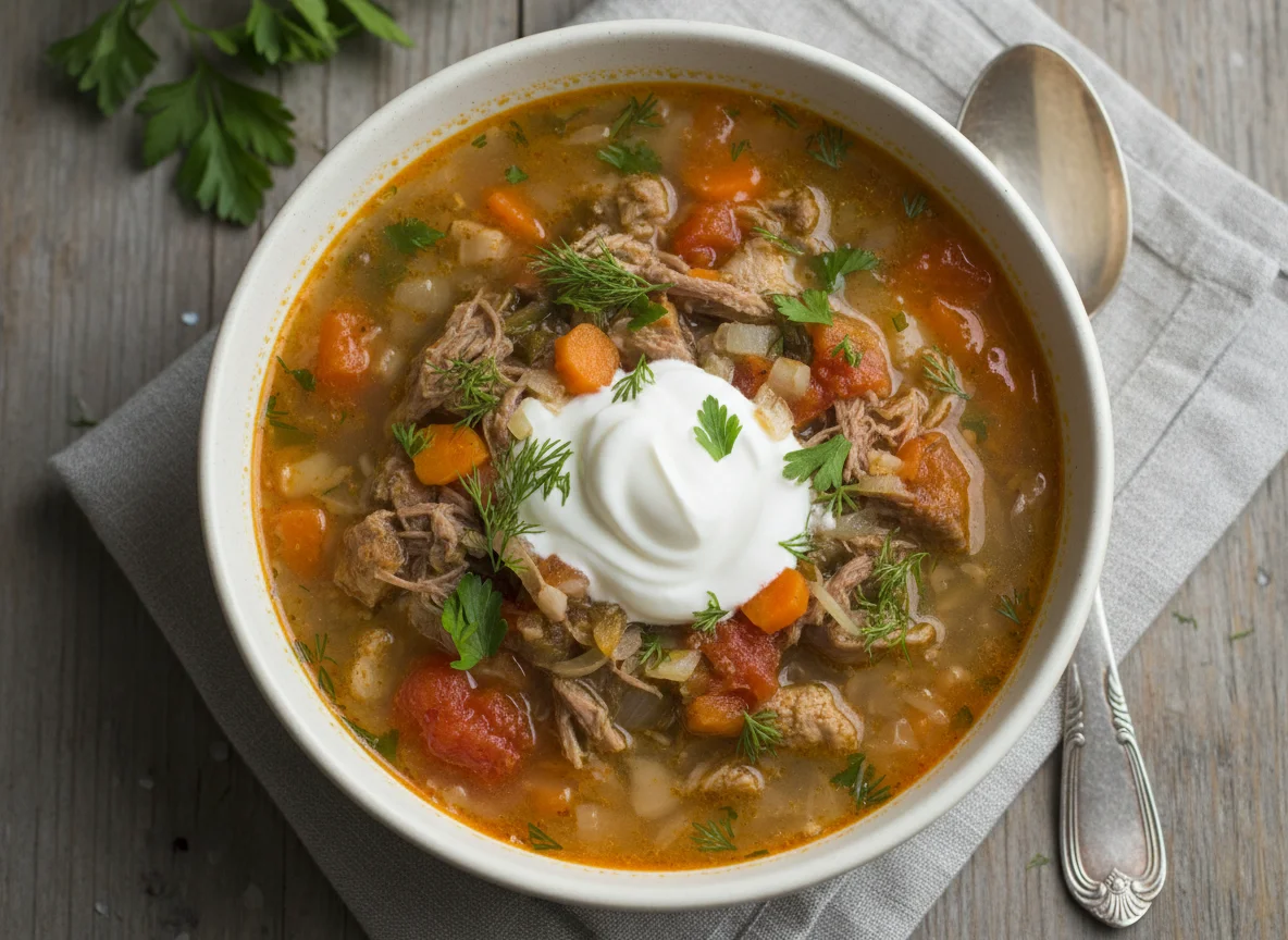 Суп с мясом и сметаной photo