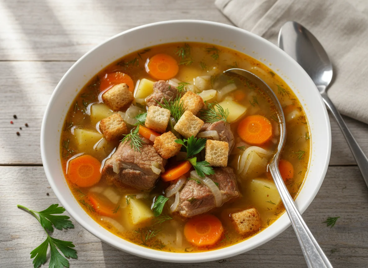 Суп с мясом на кости и овощами photo