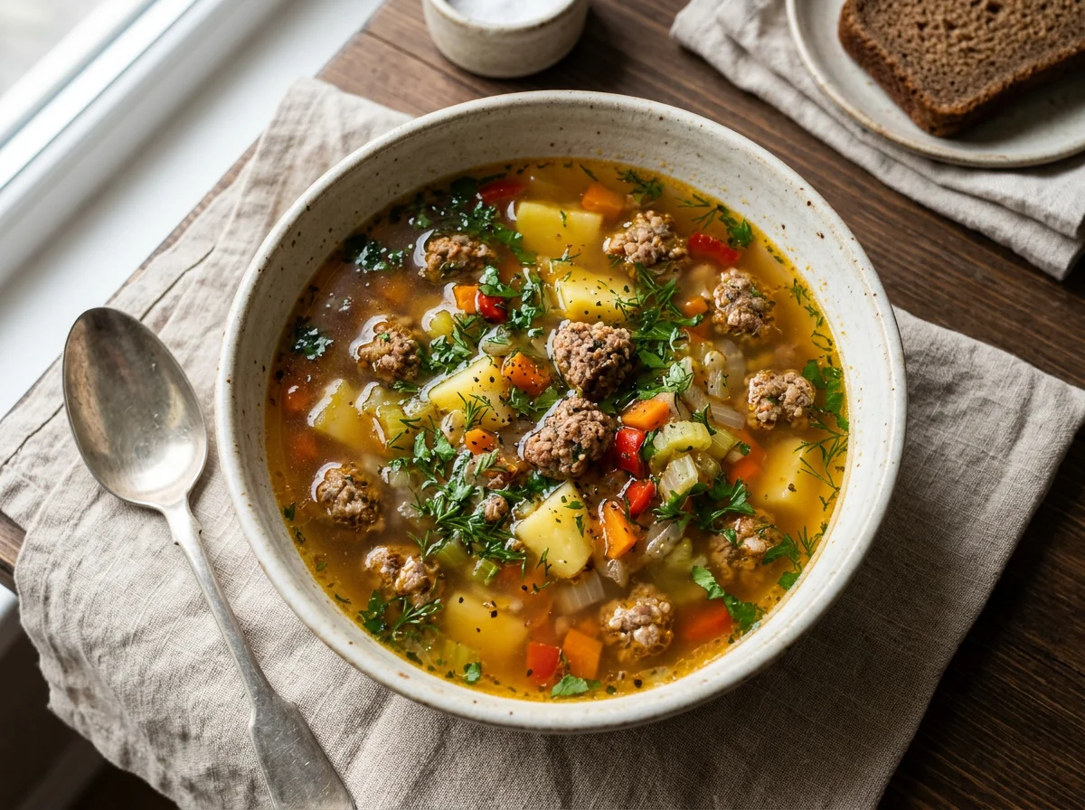 Суп с овощами и мясом photo