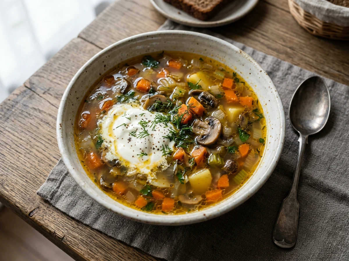 Суп с овощами и сметаной photo