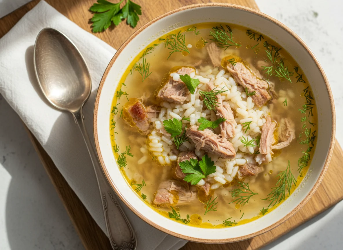 Суп с рисом и мясом photo