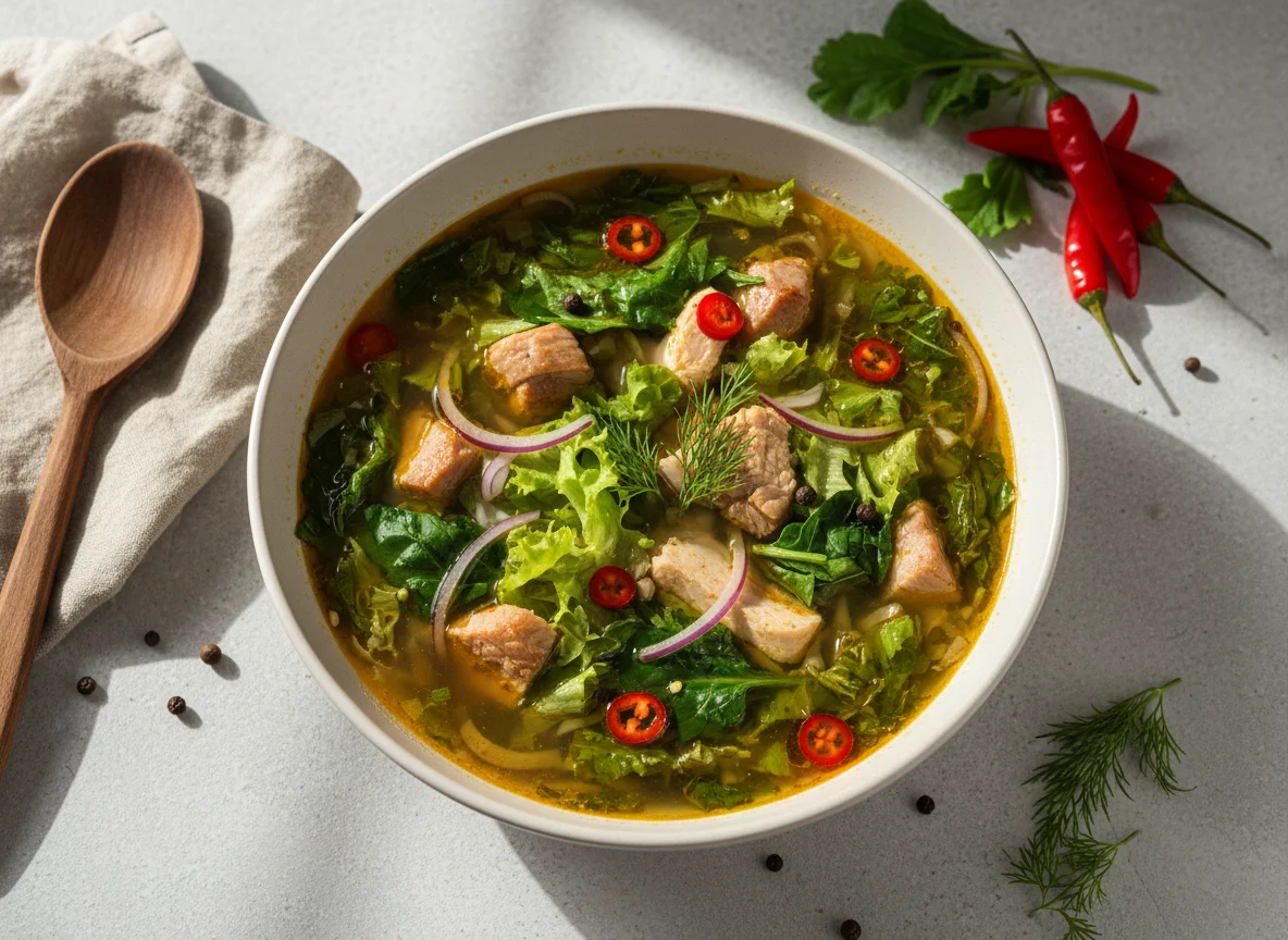 Суп с зеленью и мясом photo