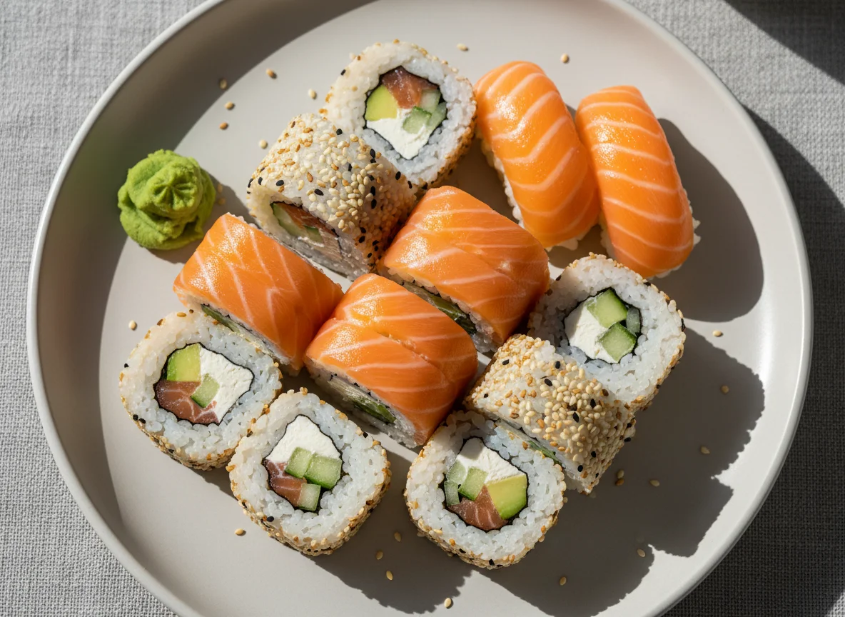 Суши и роллы с лососем photo
