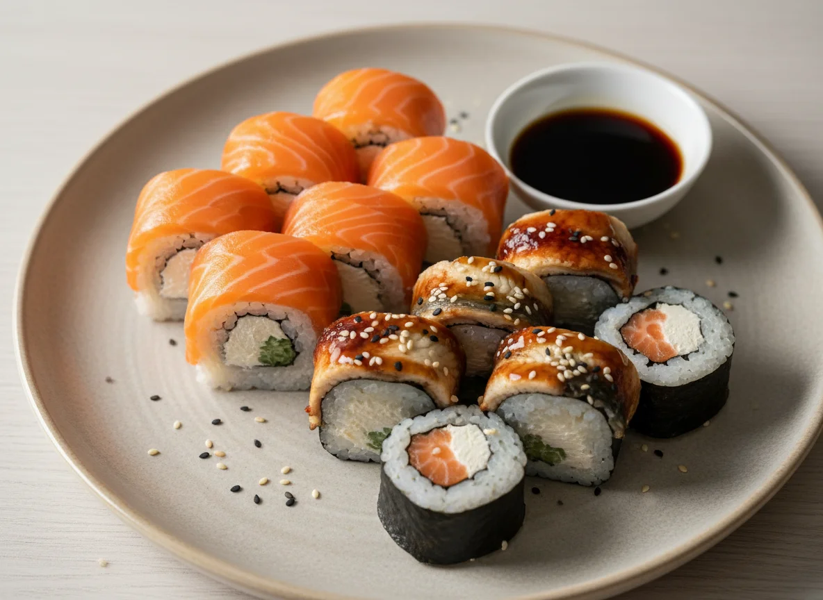 Суши роллы с лососем и угрем photo