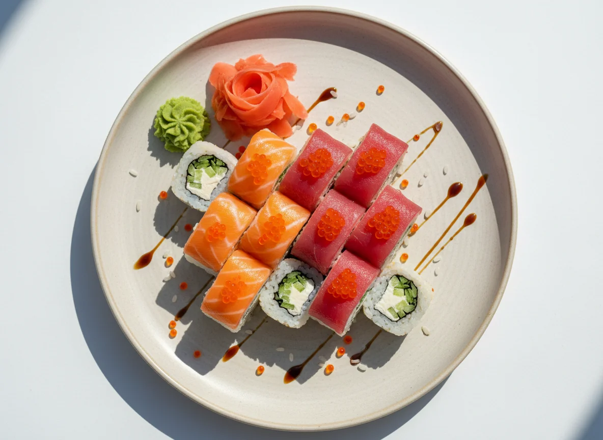 Суши роллы с тунцом и лососем photo