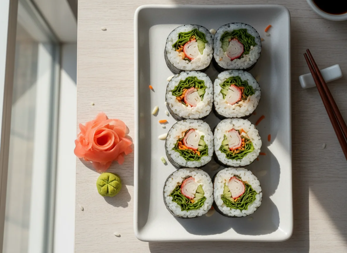 Суши-роллы с крабовым мясом и овощами photo