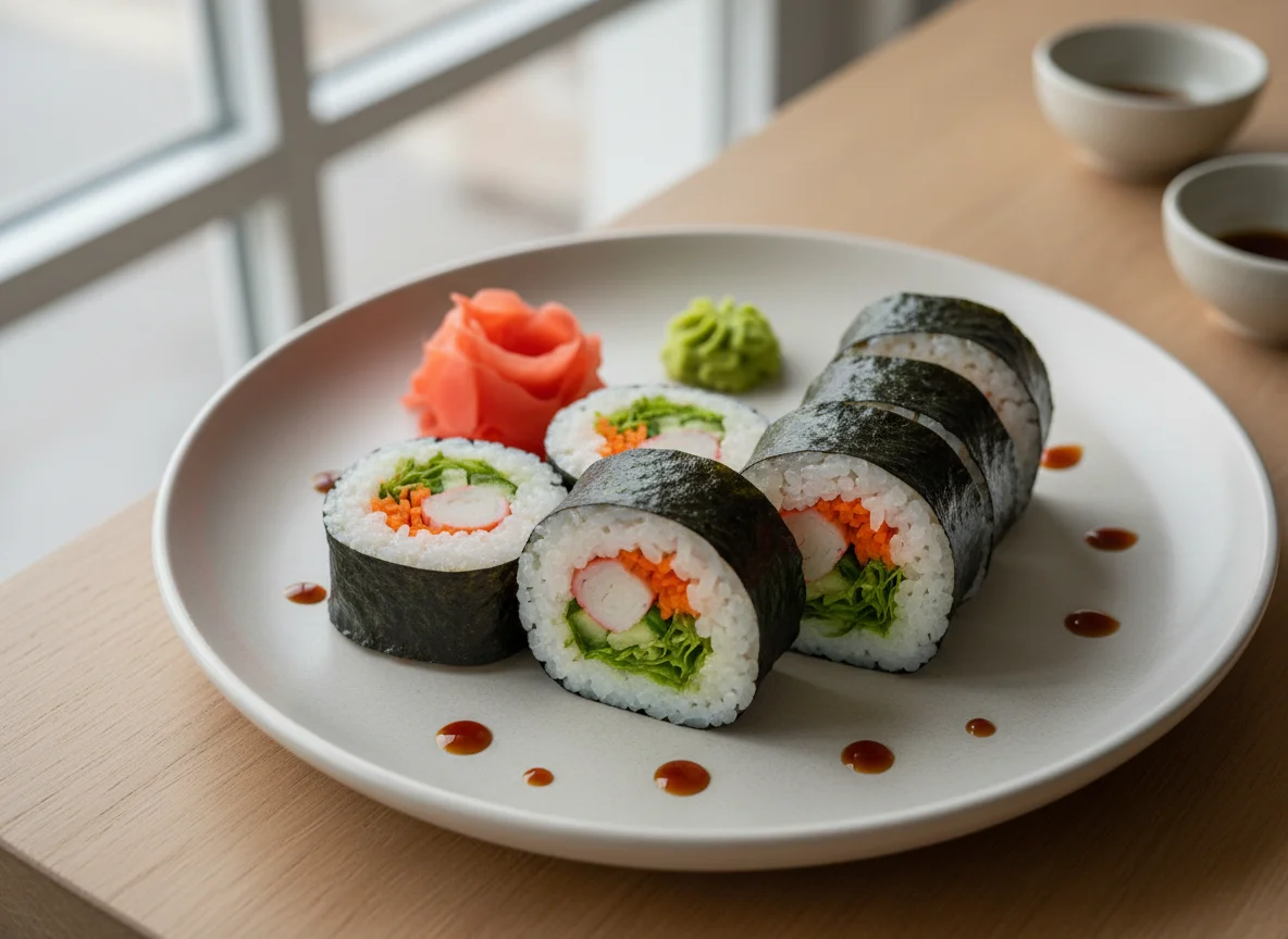 Суши-роллы с крабовыми палочками photo