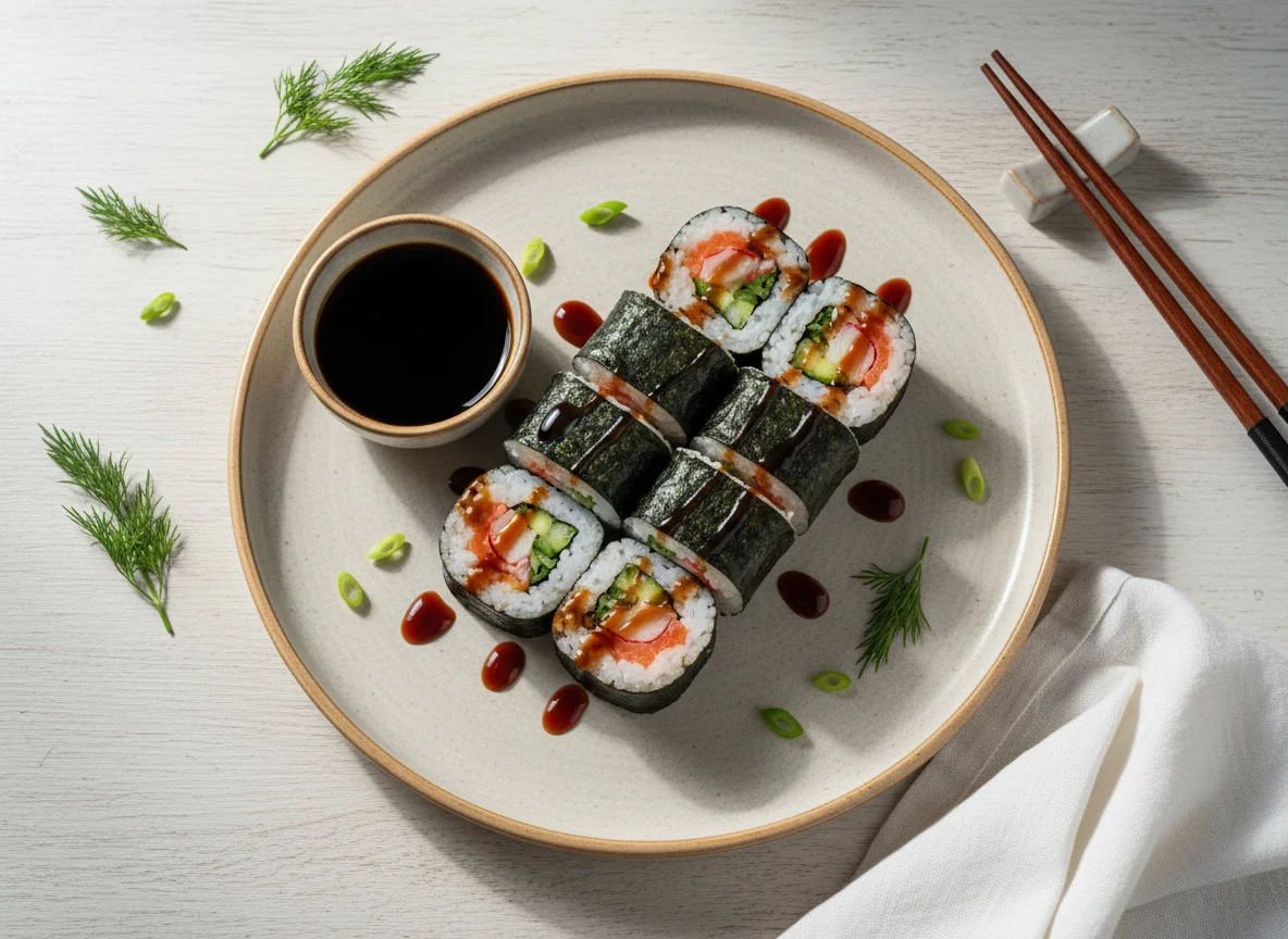 Суши-роллы с соусом photo