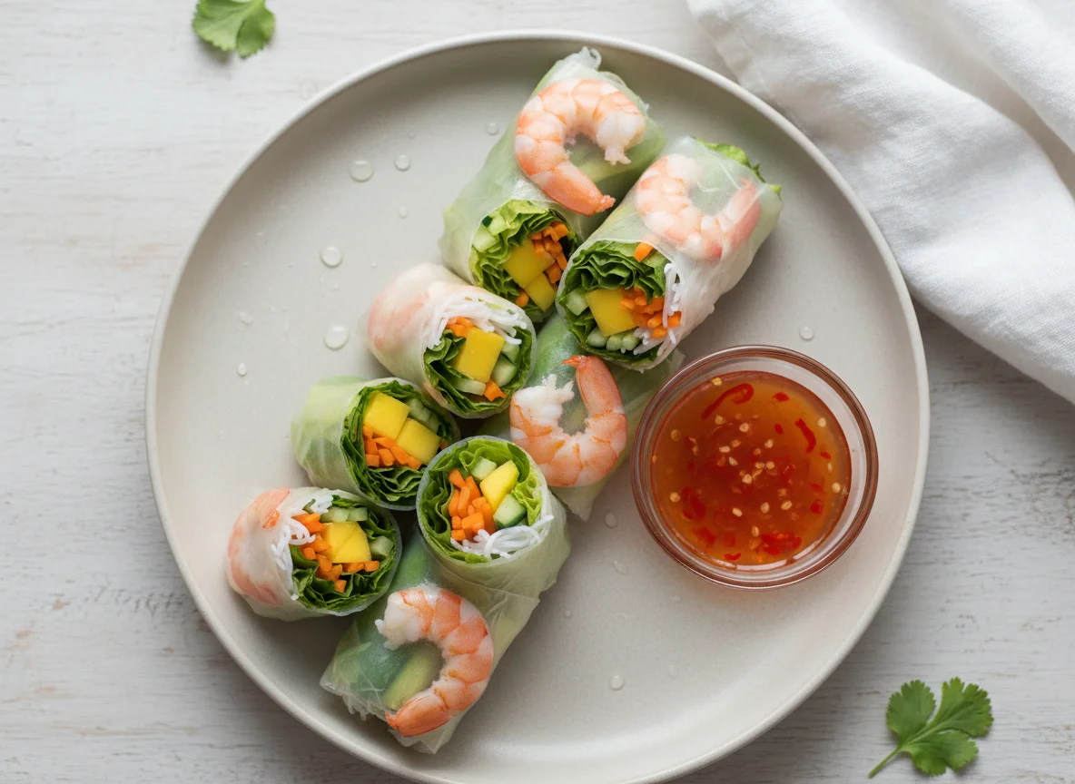 Свежие роллы с креветками и манго photo