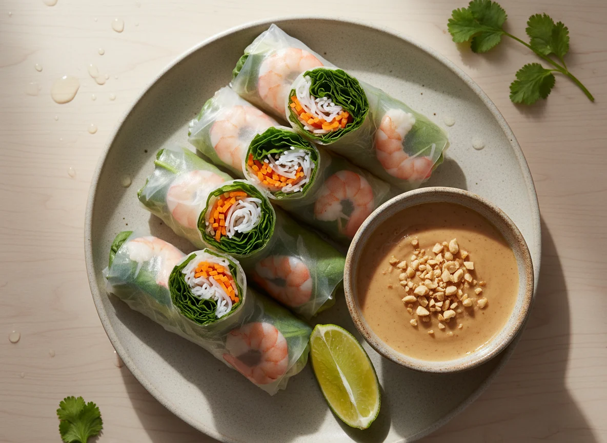Свежие спринг-роллы с соусом photo