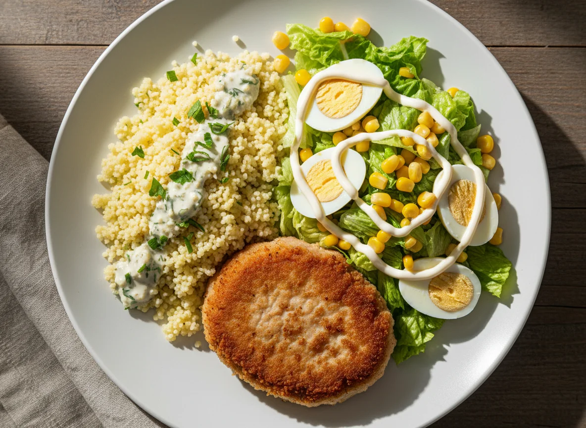 Свиная котлета с кускусом и салатом photo